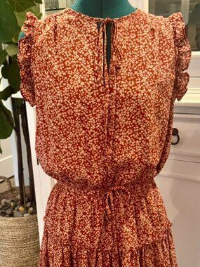 Pinch Ruffle Floral Mini Dress in Red Size Small